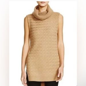 Bailey 44 Cowl Mock Neck Sleeveless Tunic Knit Sweater Camel Beige/Tan. Sz: L
